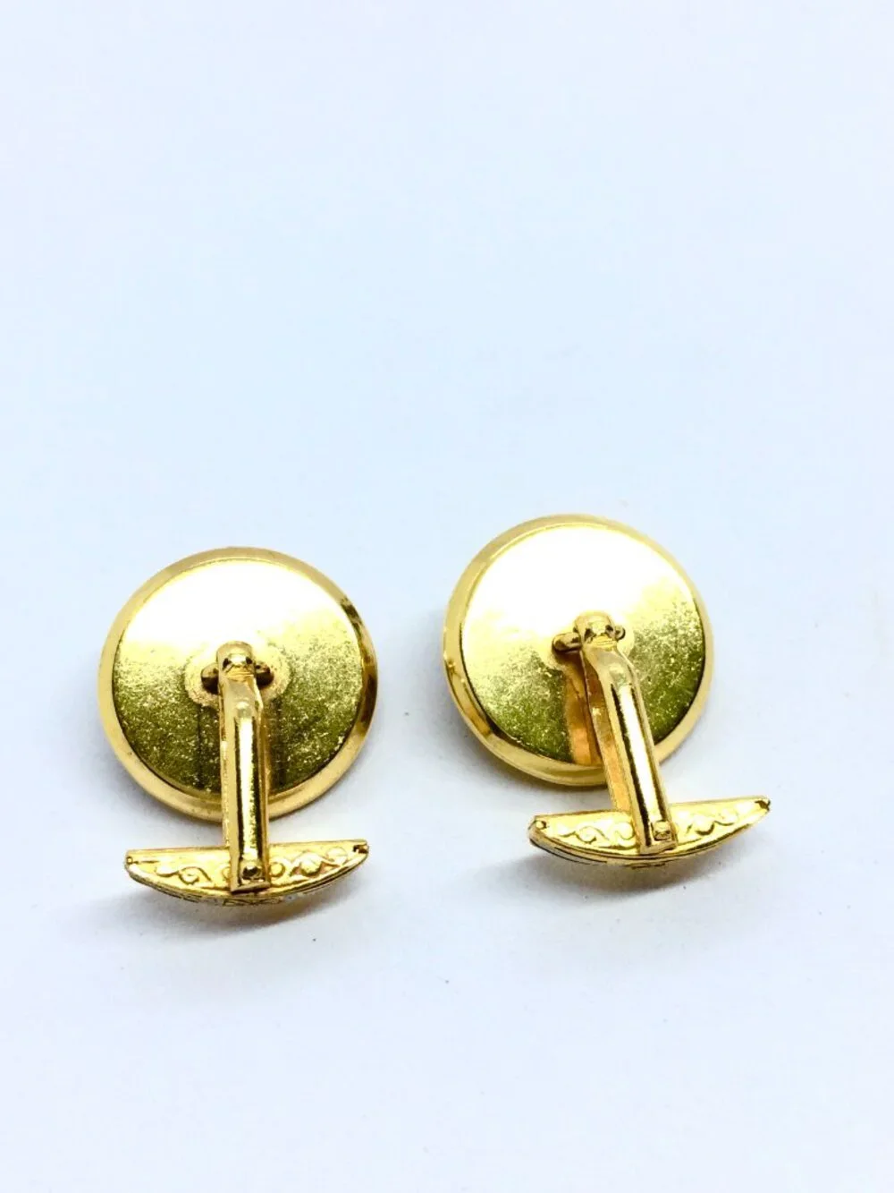 Vintage Gold and Black Shield Motif Cuff Links with Red Accent
